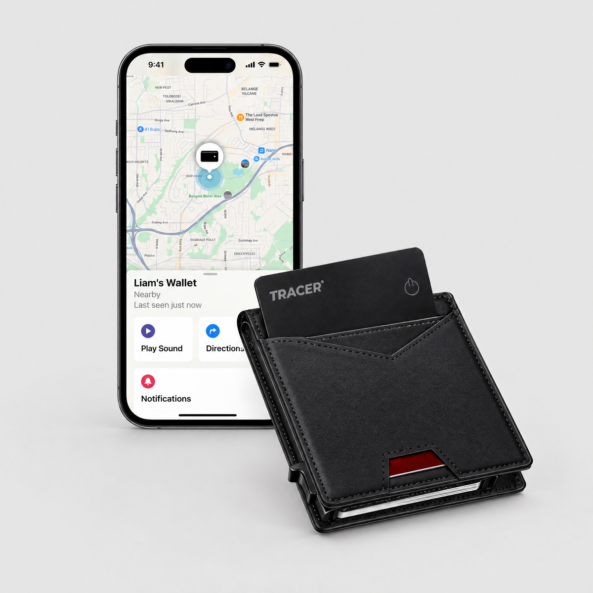 Tracer Bifold met Tracer Tracking Card en Apple Zoek mijn